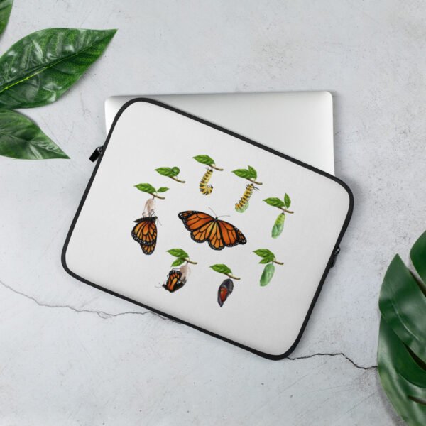 Funda para laptop 13 ciclo de mariposa Funda para laptop 13", estampado de ciclo de mariposa monarca, color blanco