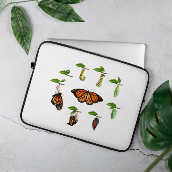 Funda para laptop 15 ciclo de mariposa Funda para laptop 15", estampado de ciclo de mariposa monarca, color blanco