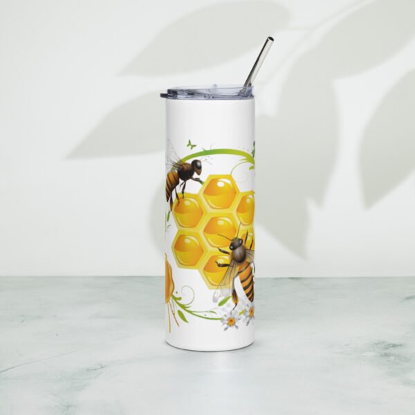 Vaso acero inoxidable blanco abejas Vaso acero inoxidable color blanco, estampado de abejas