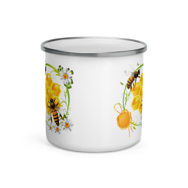 Taza esmaltada abejas-vista lateral Taza esmaltada estampado de abejas vista lateral