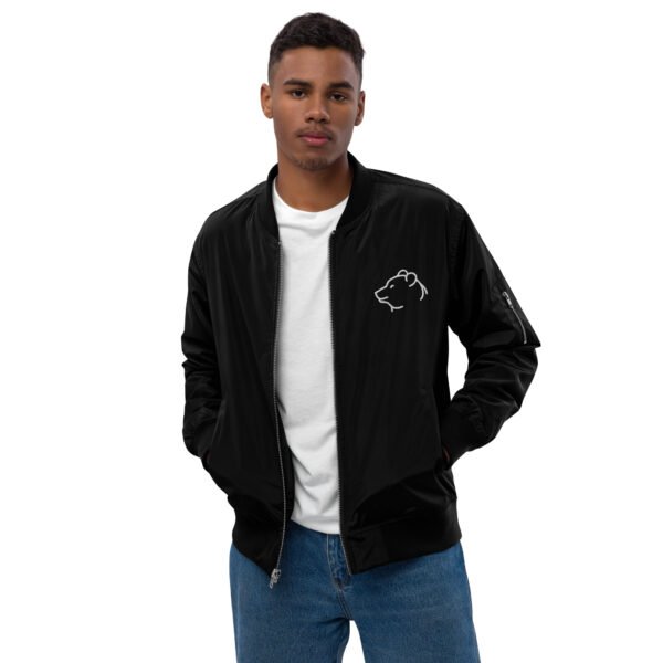 premium-recycled-bomber-jacket-black-front-2-6723f46088792.jpg chaqueta cazadora bomber premium reciclada, color negra, bordado de oso en color blanco