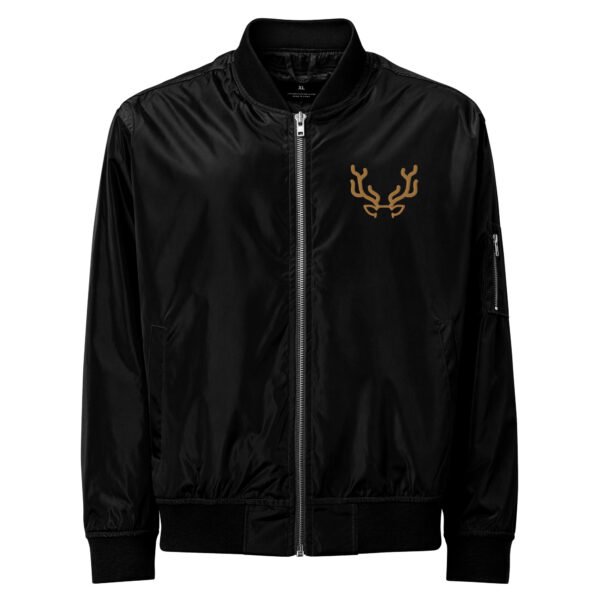 chaqueta bomber venado frente3 chaqueta bomber bordado venado, cremallera al frente y en manga
