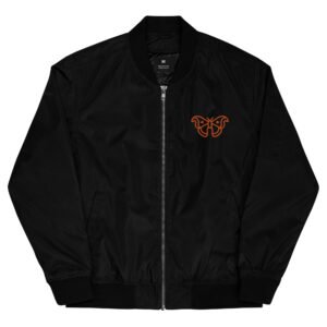 Chamarra bomber reciclada premium color negro, bordado mariposa