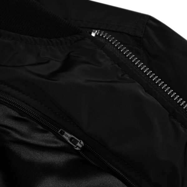 chaqueta bomber negra Chamarra cazadora bomber reciclada premium color negro, bordado, cremalleras