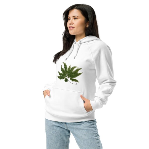unisex-eco-raglan-hoodie-white-left-front-6723f10e916f0.jpg Sudadera con capucha ecológica | helecho