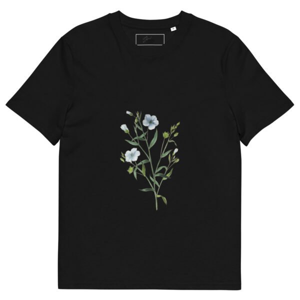 unisex-organic-cotton-t-shirt-black-front-67fdc9cadf7a7.jpg playera estampada de flores azules